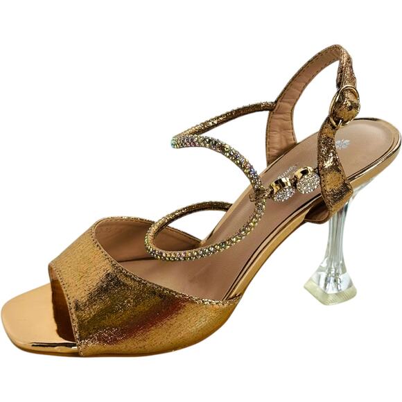 Patrizia by Spring Step Tioanna Clear Heel Rhinestone Gold Sandal Heels Size 35 - Picture 1 of 16